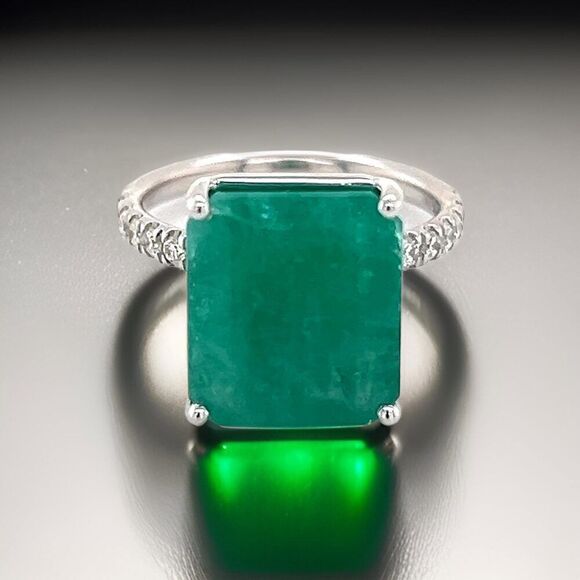 Natural Emerald Diamond Ring 6.5 14k WG 8.27 TCW Certified $4,950 310998 - Picture 1 of 10